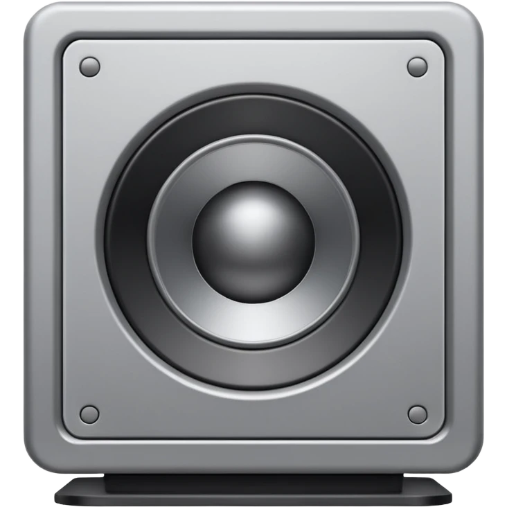 Minimal emoji icon of a modern metallic studio monitor, front view, detailed geometry, dark metallic body, subtle highlights, isolated emoji