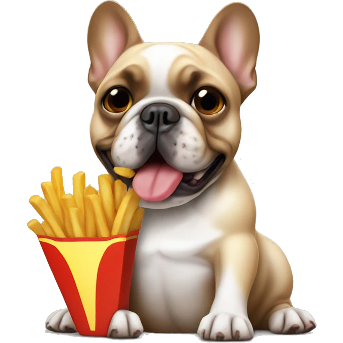 French bulldog eating French fries emoji