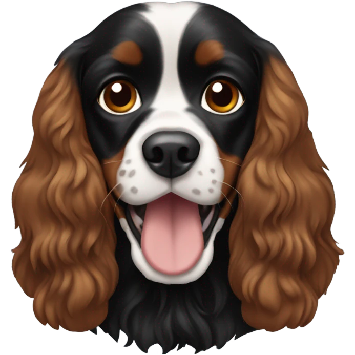 Silly black and brown cavalier spaniel emoji