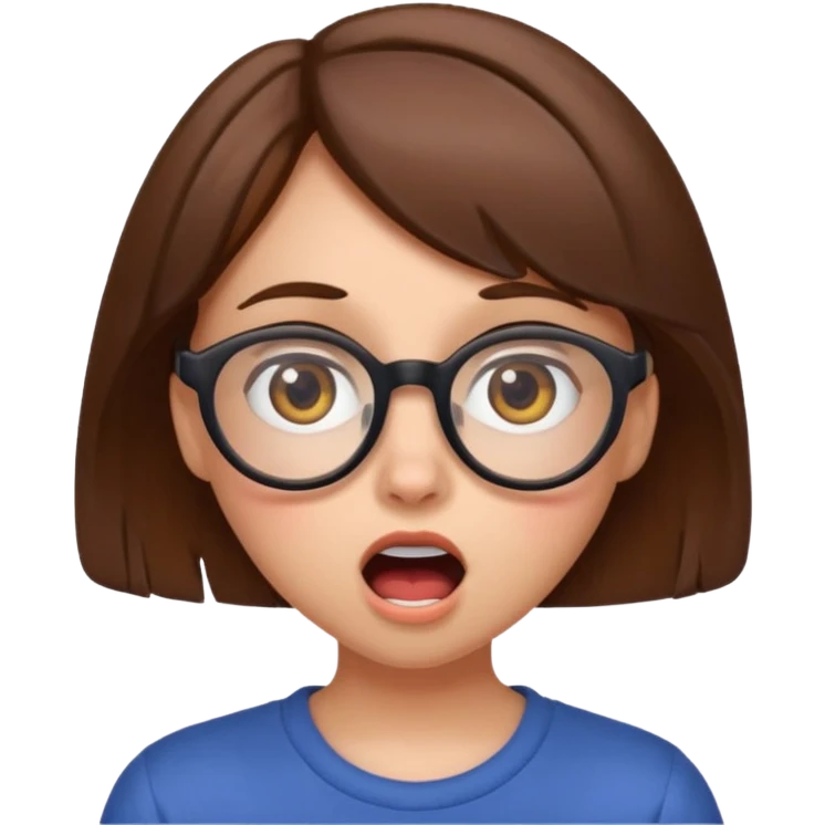 funny girl with brown hair and glasses, surprised expression, Discord emoji style emoji