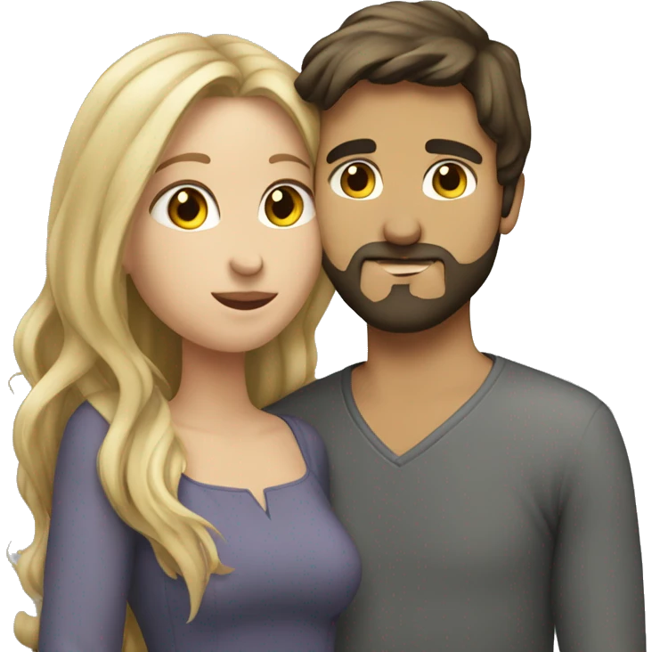 Brunette guy with beard kissing blond girl with long hair emoji