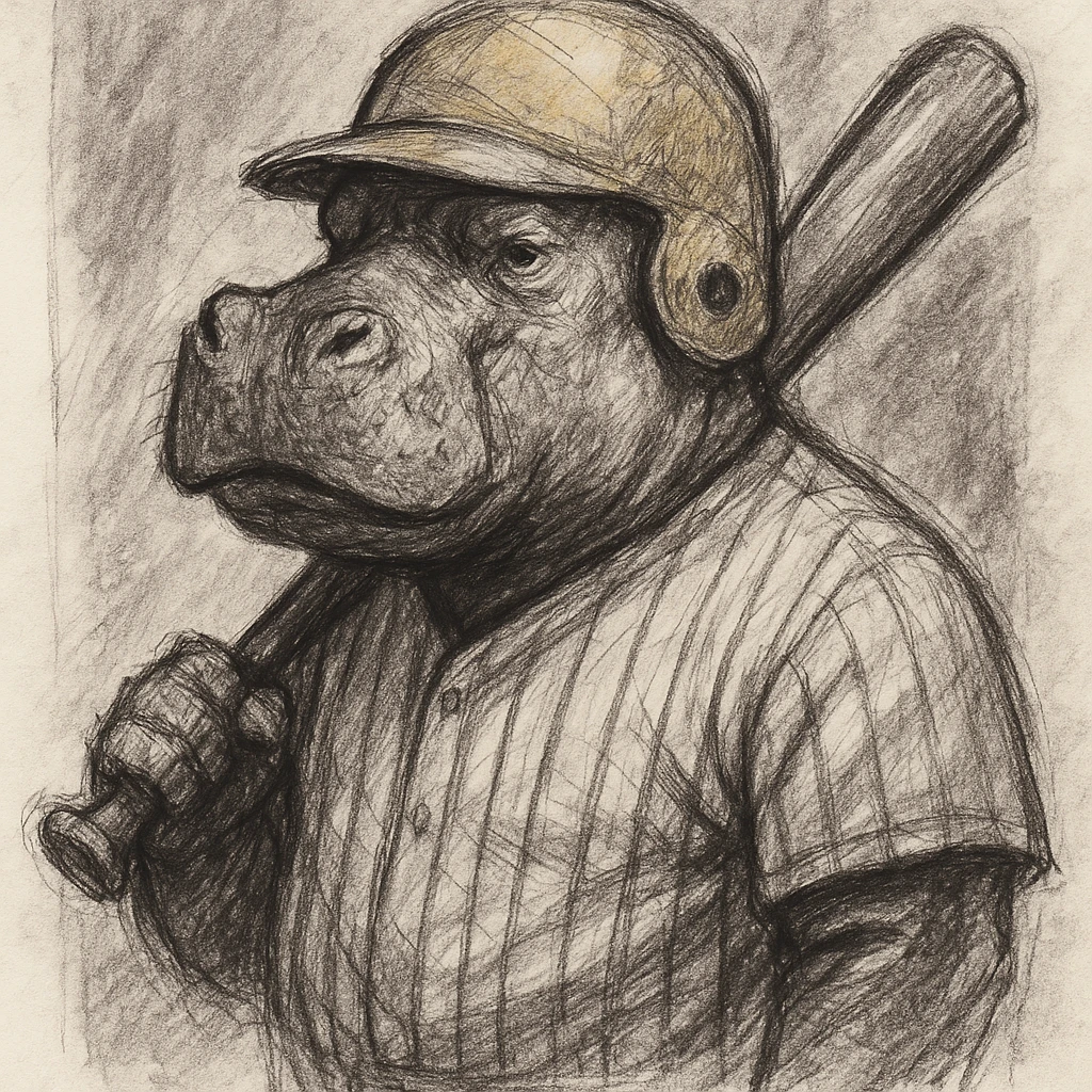 hippo holding a baseball bat, wearing a yellow helmet, pinstripes outfit emoji