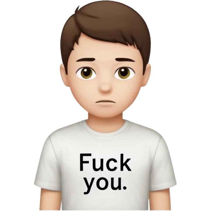Boy wearing a shirt that says fuck you emoji