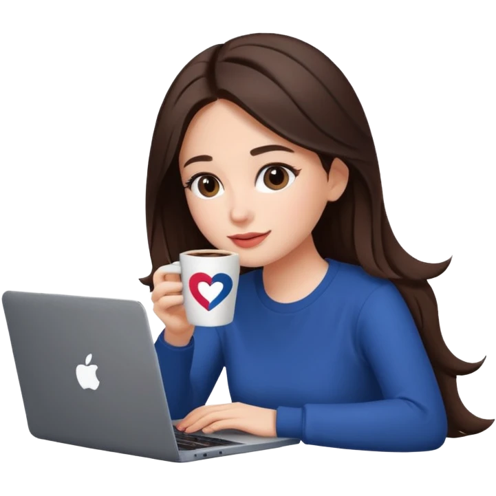 Brunette girl+laptop+coffee+ logos TikTok, Instagram y Facebook  emoji