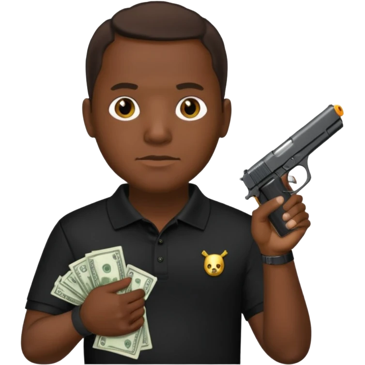 franklin saint from snowfall perhaps holding money and gun but he is with a black polo shirt emoji