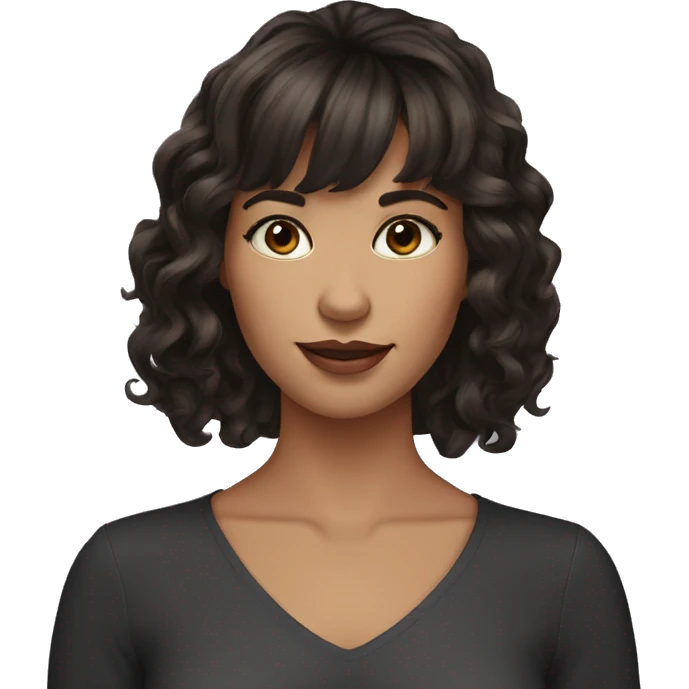 Beautiful woman with dark brown hair with bangs wavy hair emoji