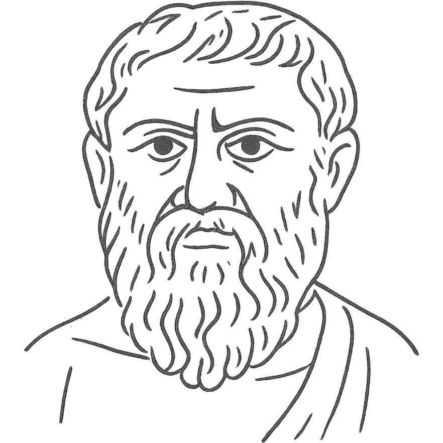 a hand drawn black outline portrait of Plato with similar-sized eyes based a famous portrait of him emoji