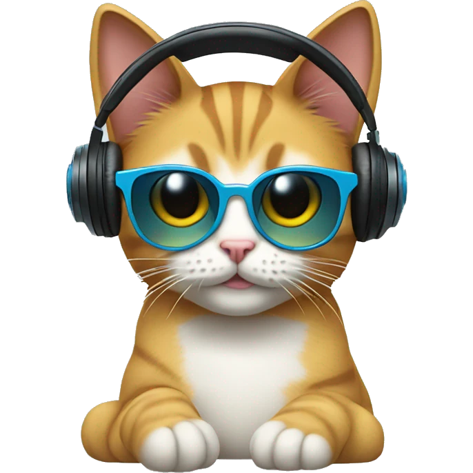 cat with cat ear headphones and sunglasse emoji