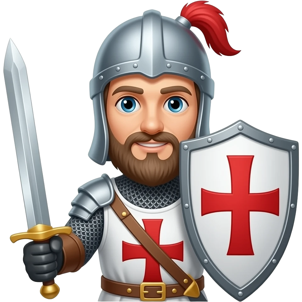 Caballero medieval con escudo blanco con cruz roja y espada emoji