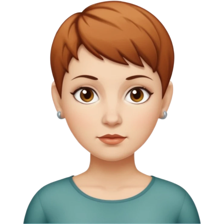 classic teacher emoji but fatter and with a brown pixie cut, make her white and the pixy cut is pointy and dark brown and she is very fat emoji