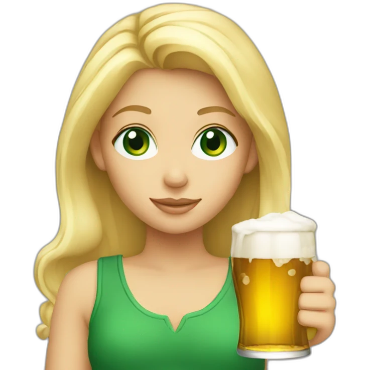Blond girl Green eyes holding beer emoji