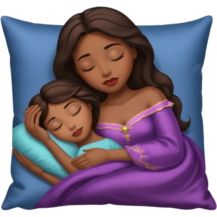sleeping beauty brunette black girl with a silk pillow emoji