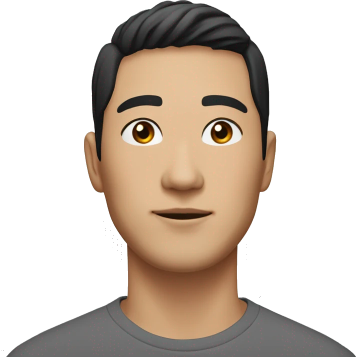 A head and shoulders shot of a 33 year old East Asian man, with short black hair,   with brown eyes wearing a t-shirt. emoji