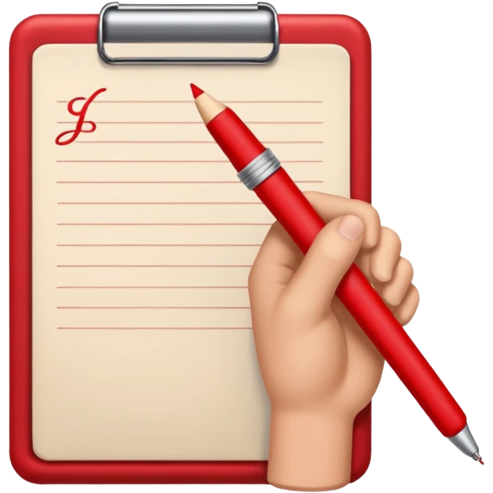 рука телесного цвета что то пишет красной ручкой emoji