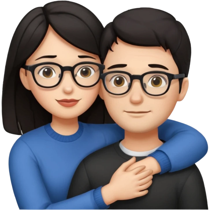 dark haired man with glasses hugging dark long haired woman with glasses emoji