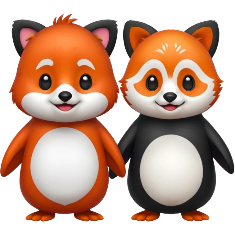 A cartoon  cute one penguin and one red panda  seperste animals note a combination of the animals holding "hands" emoji