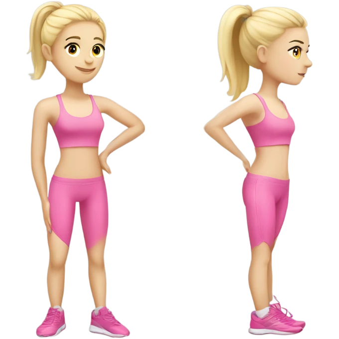 Blonde and pale Skinny girl wearing pink sport set doing pilate  emoji