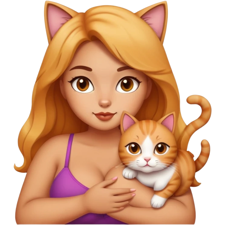Hot curvy girl with super cute cat emoji