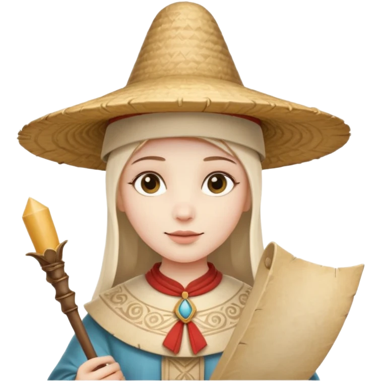 ancient latin conical hat, white, half body emoji