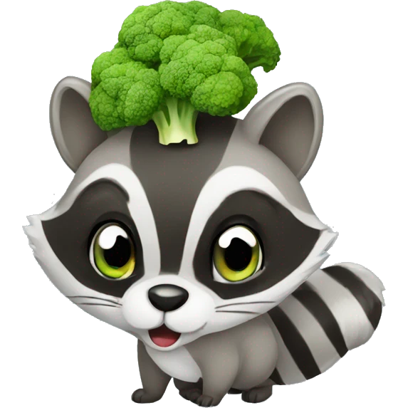 Cute Raccon eat broccoli emoji