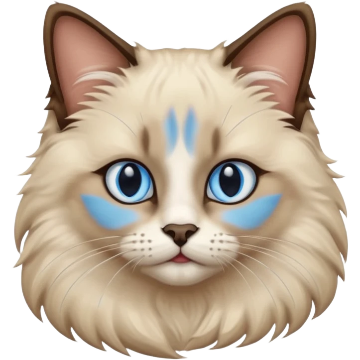 Ragdoll cat, with dark nose/center face area with surrounding beige fur, bright blue eyes emoji