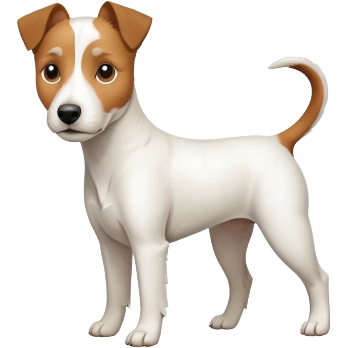 a full body large white parson russell terrier looking dog the size of a kelpie with light brown ears and a light brown patch on one eye and a large snout emoji