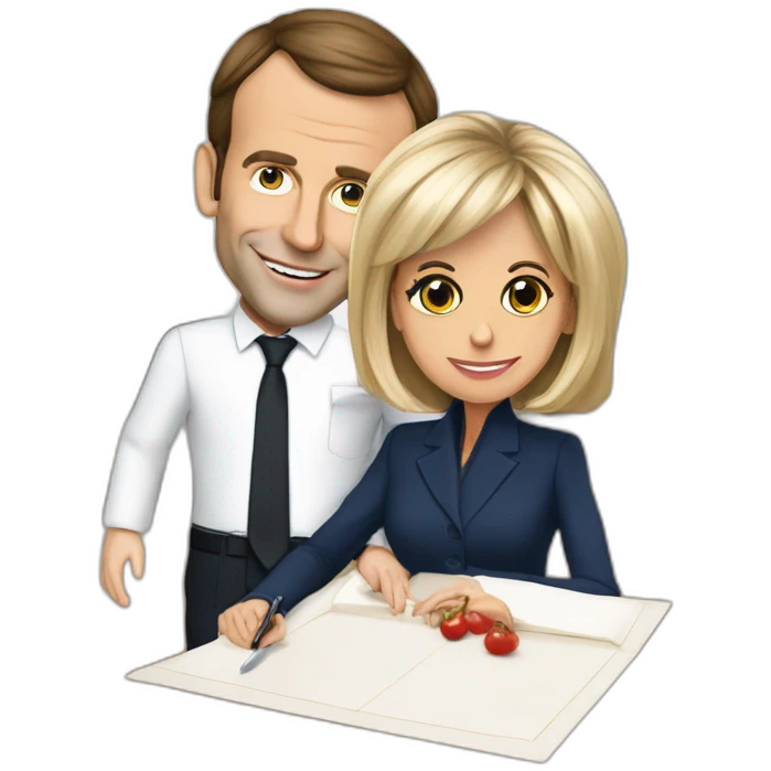 Emmanuel Macron en cours avec comme prof Brigitte Macron emoji
