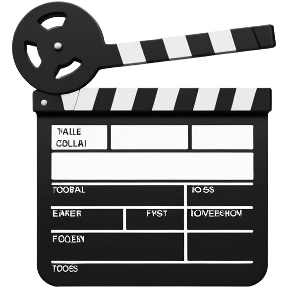 Extremely minimalist black and white movie clapperboard, iOS emoji style with clean simple lines, just the essential elements emoji