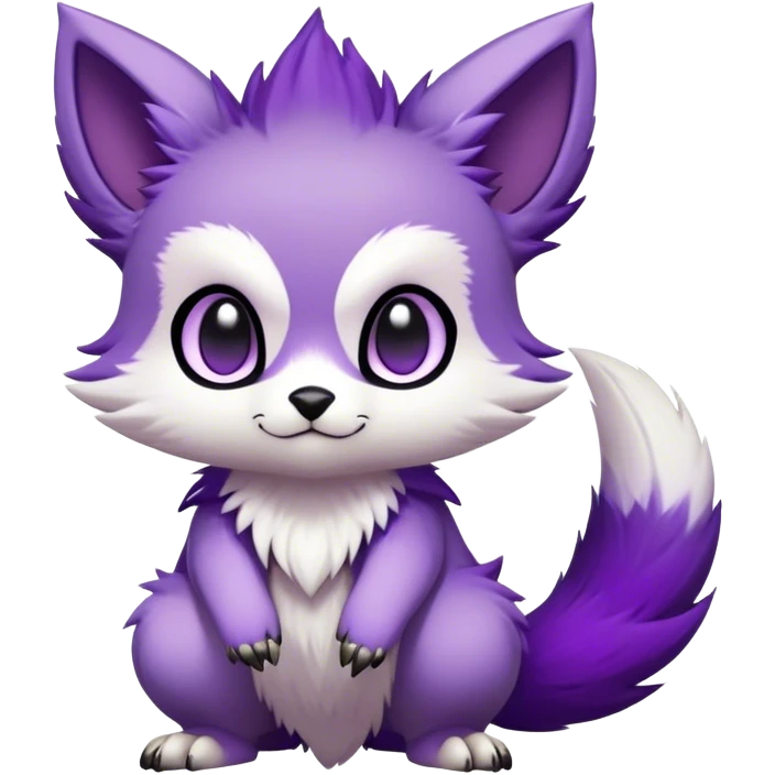  High quality Cute Cool Kawaii edgy Chibi Fur-Sona Purple fur, white belly, white tail tip, Fakemon-creature-animal-vernid-hybrid Full Body, facial markings emoji