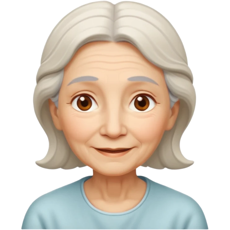 old woman with soft and warm smile, looking calm and friendly, low eyes corner looking like an angel emoji