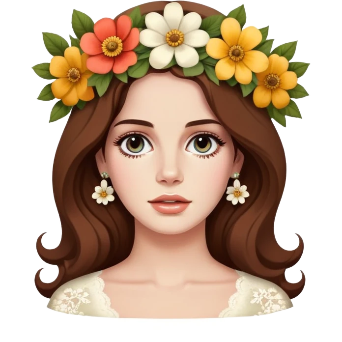 Lana Del Rey with flower crown and vintage style emoji