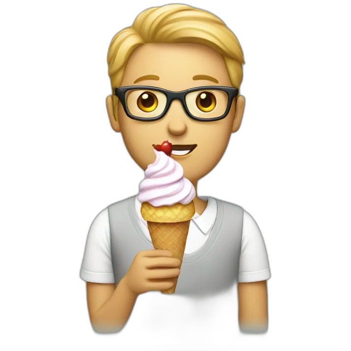 design manager with glasses eating ice cream emoji