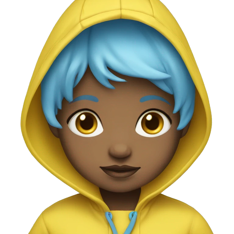 baby girl with blue eyes and sky blue hair wearing yellow raincoat emoji