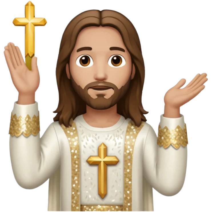 Jesus Christ from The Bible with long brown hair, white sequin outfit emoji