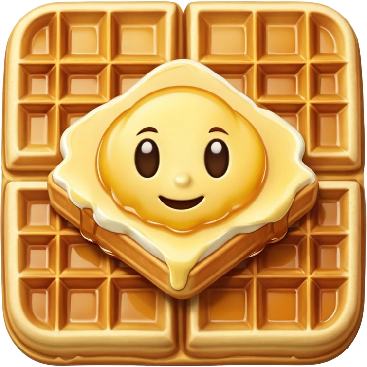 Golden crispy waffle with maple syrup and a square of butter on top emoji