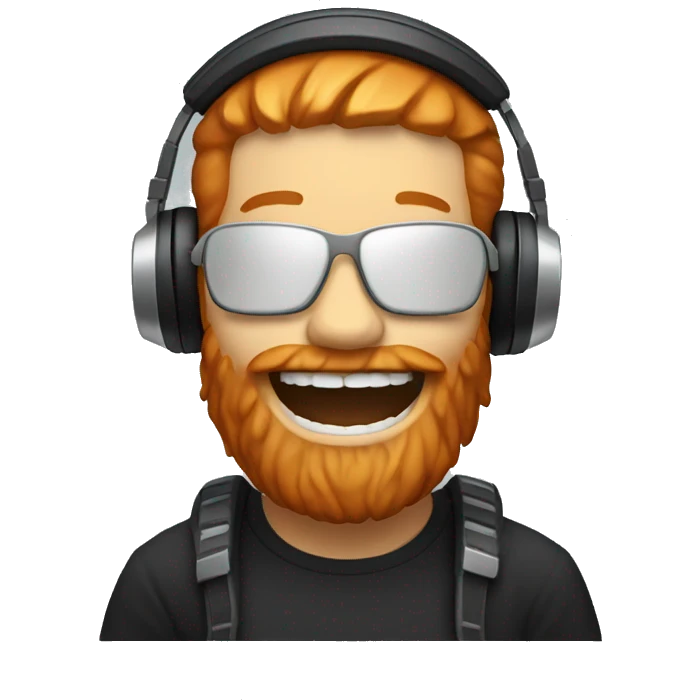 laughing skull with ginger hair and ginger beard wearing headphones emoji