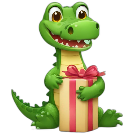 a happy crocodile in love holding a present emoji