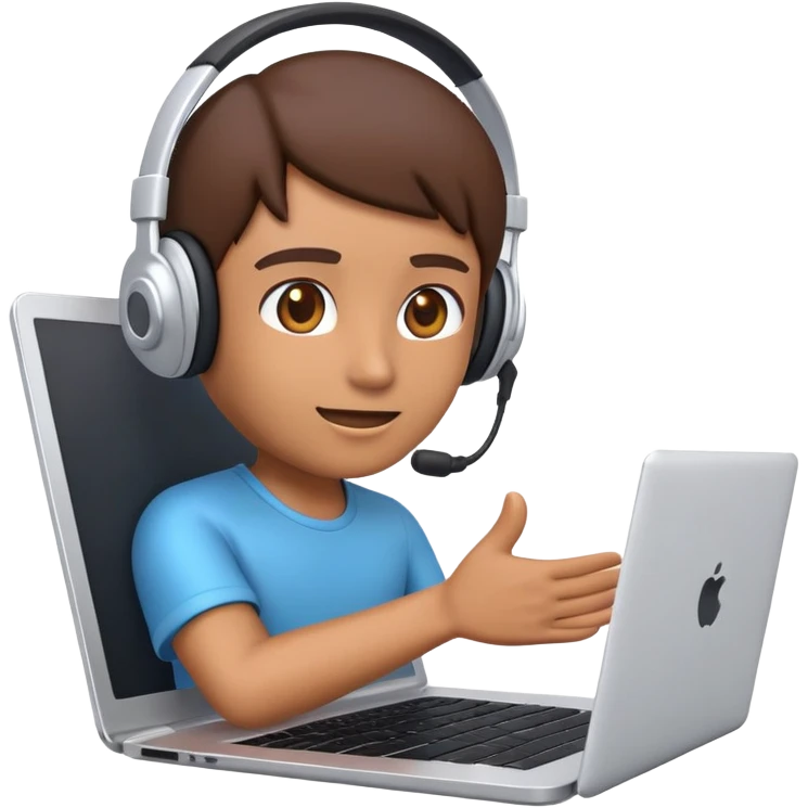 Online course, laptop screen with a person emerging teaching something. Lesson, video course, semi 3D emoji style emoji