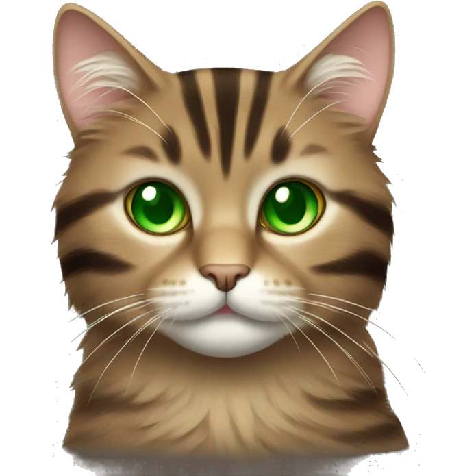 fluffy brown striped cat with green eyes emoji