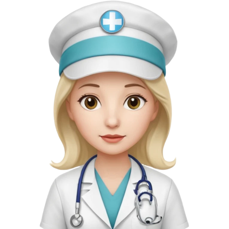female doctor with white uniform and white hat with hospital logo on hat emoji