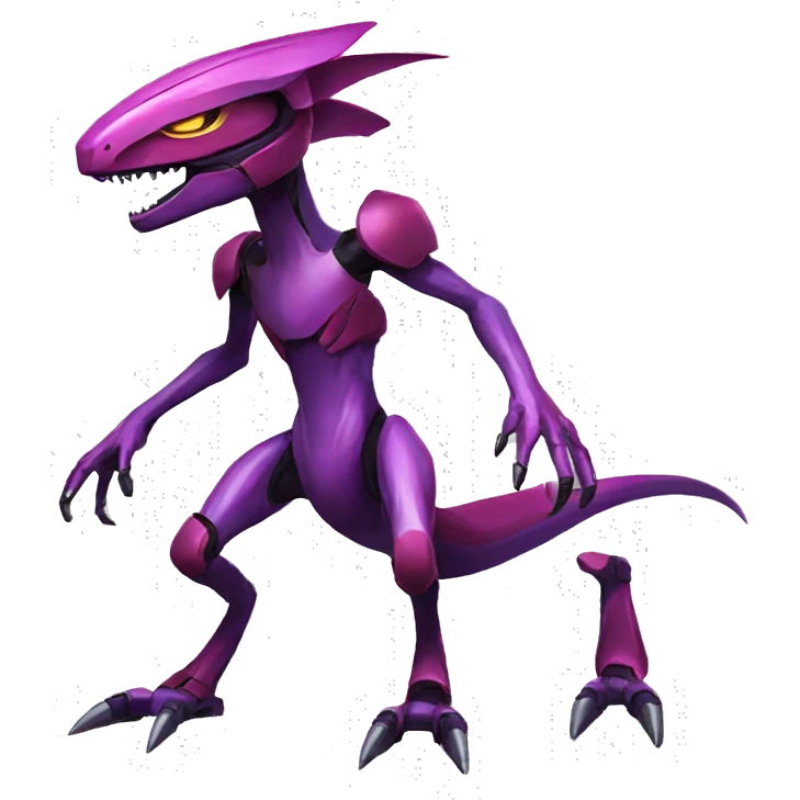 a Genesect-Raptor-Fakémon—hybrid with a futuristic visor-helmet full body emoji