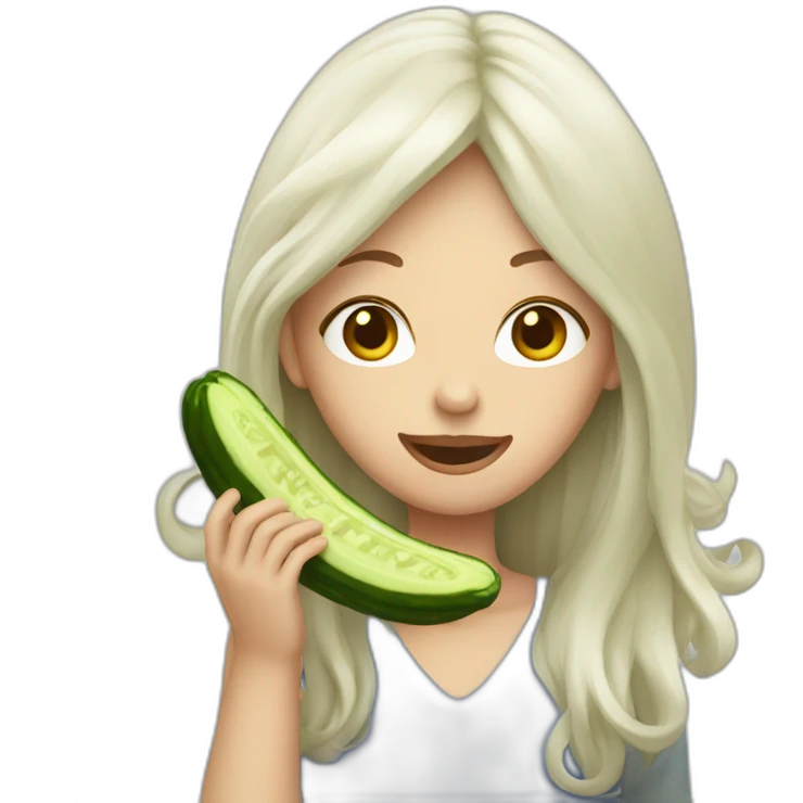 white long hair woman eating pickles emoji