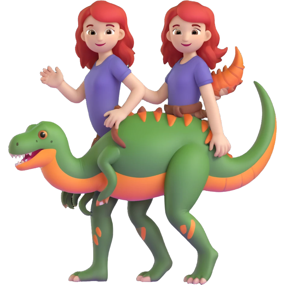 Red-haired girl with a dinosaur tail and animal paws instead of hands and feet emoji
