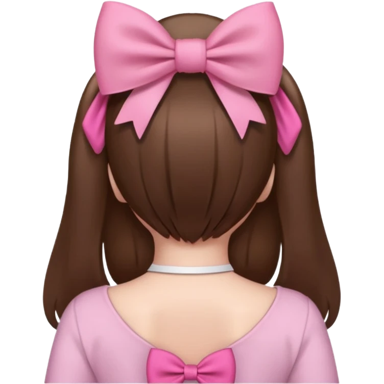 brown open hair from behind with pink bow emoji