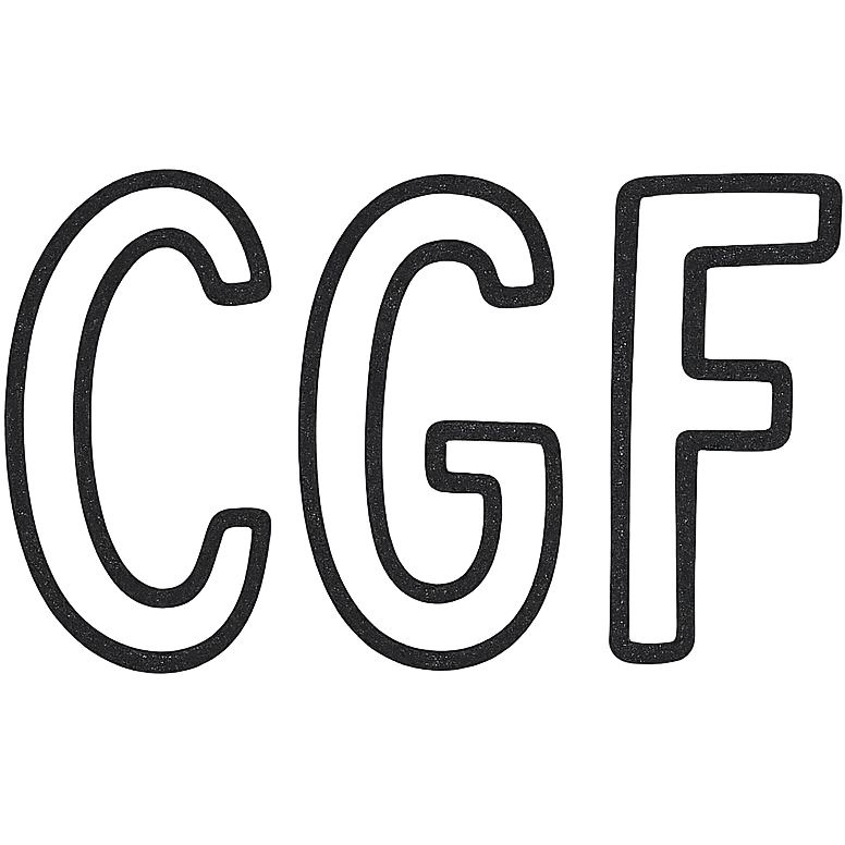 the letters CGF in bold, white, centered on black background, 128x128, no effects, transparent background emoji
