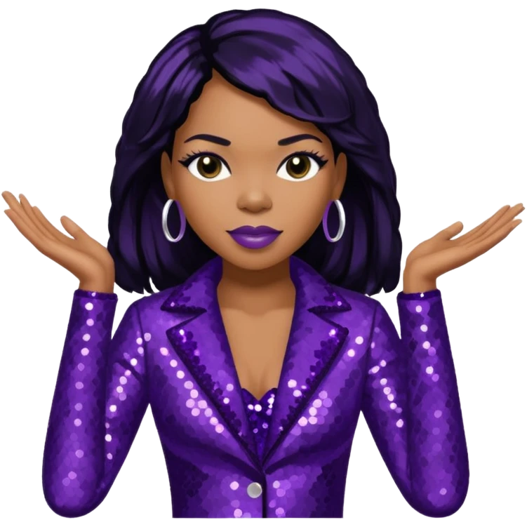 Tenitra Michelle Williams (b.1979), R&B Singer from Destiny's Child with jet black hair, medium dark skin, dark purple sequin outfit emoji