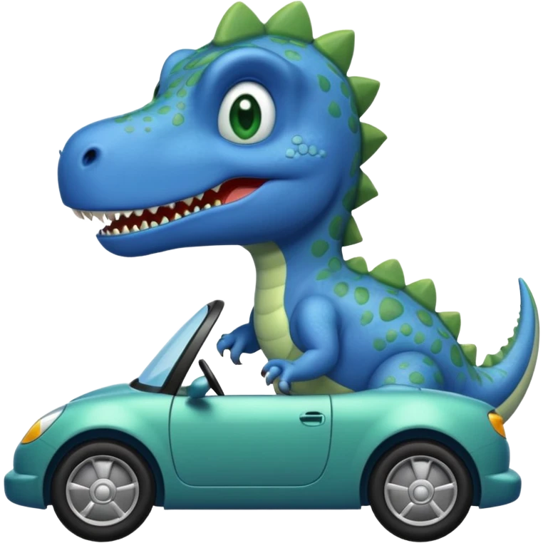 Blue dinosaur driving a car emoji