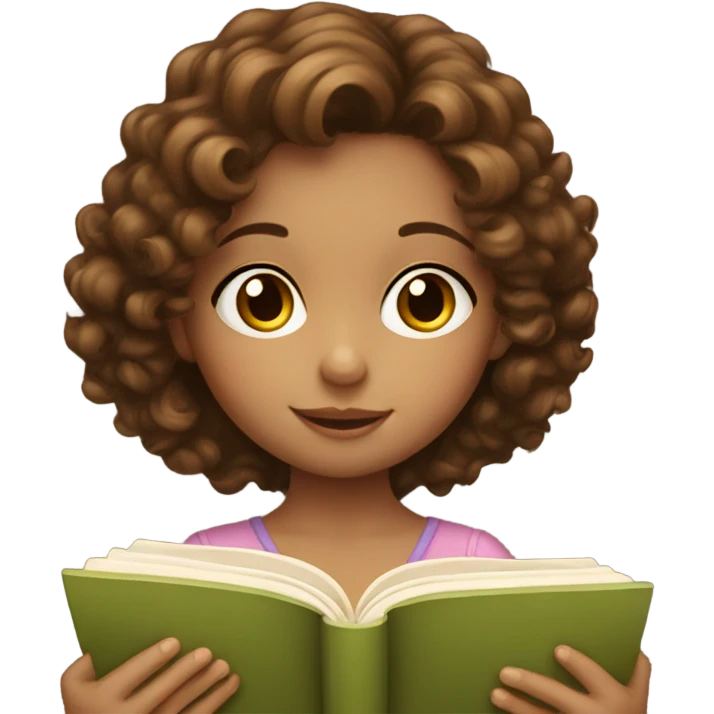 Little girl with brown curly hair reading a book emoji