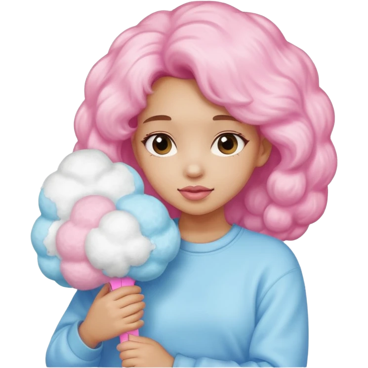 A girl hugging a big cotton candy puff emoji