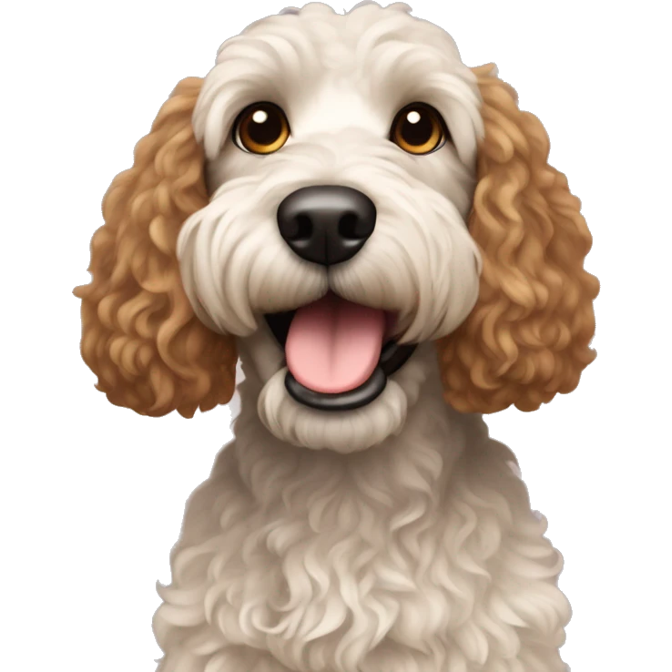 A spoodle breed dog with curly brown short hair  emoji